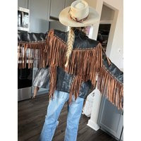 Rare Motorcycle Vintage Ultra Fringe Leather Jacket Large Black Brown Harley Davidson Sturgis Riding Beaded Sliver Eagles | Etsy (US)