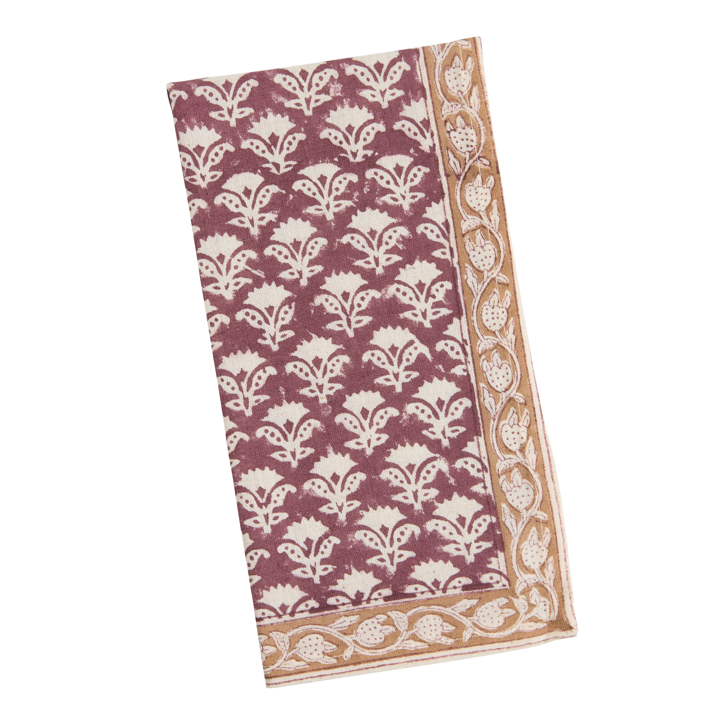 Wine and Tan Bhuti Floral Block Print Napkin | World Market