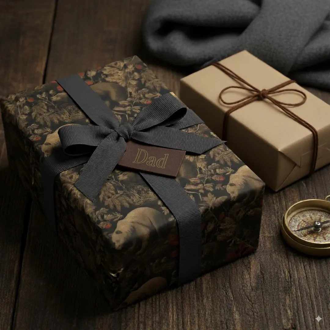 Woodland Bear Wrapping Paper: Vintage Forest Animal Gift Wrap, Masculine Gift - Etsy | Etsy (US)