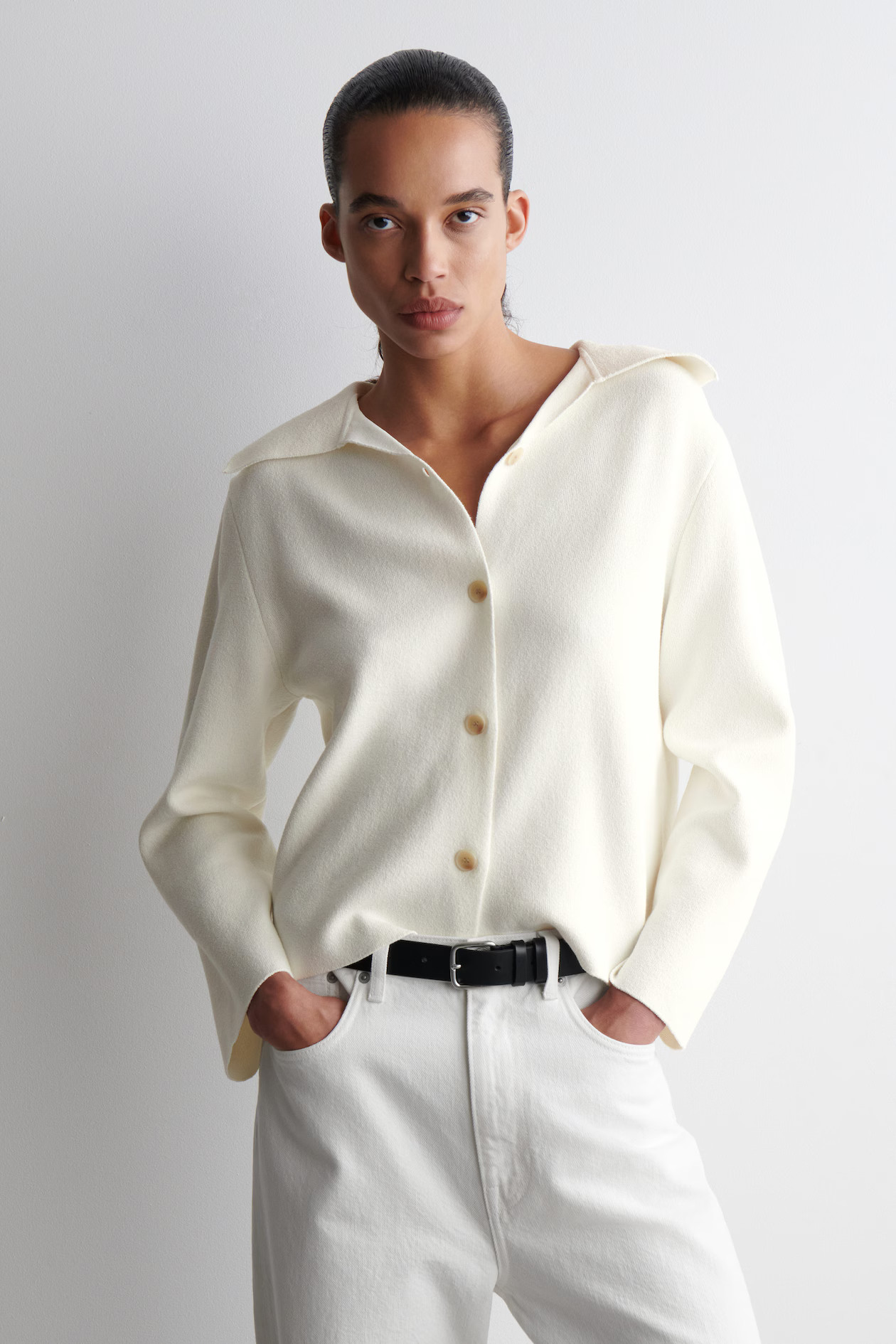 COLLARED KNITTED JACKET - IVORY | COS | COS (EU)