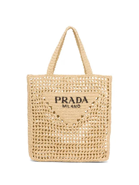 Prada woven-logo Raffia Tote Bag - Farfetch | Farfetch (US)