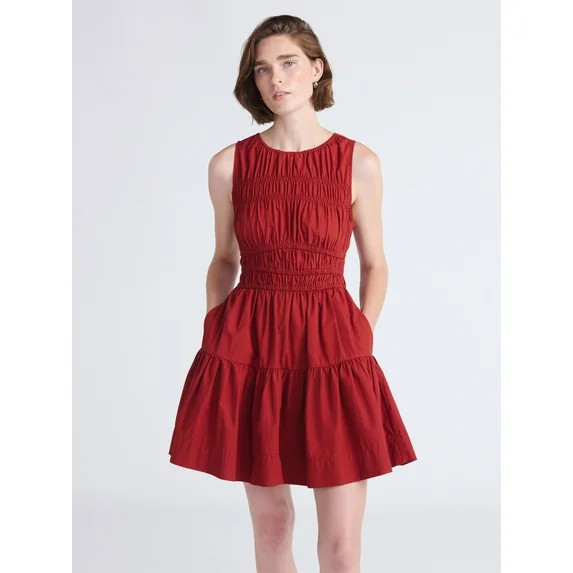 Free Assembly Women's Sleeveless Smocked Cotton Mini Dress with Back Tie, Sizes XS-XXL | Walmart (US)