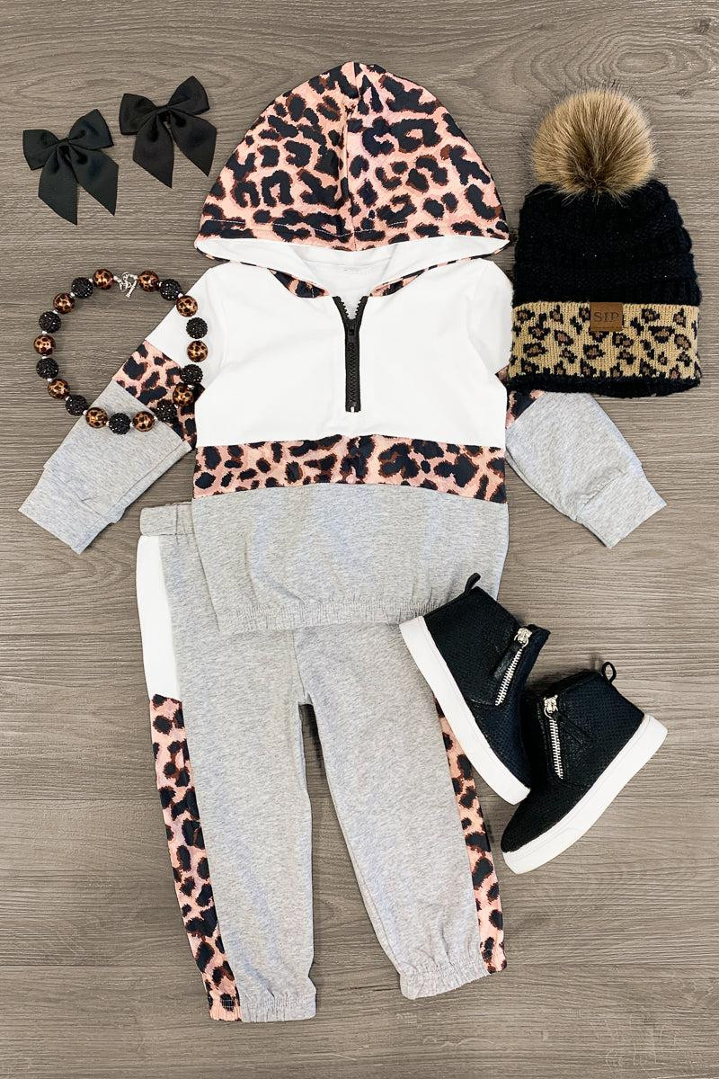 Gray Cheetah Lounge Hoodie Set | Sparkle In Pink