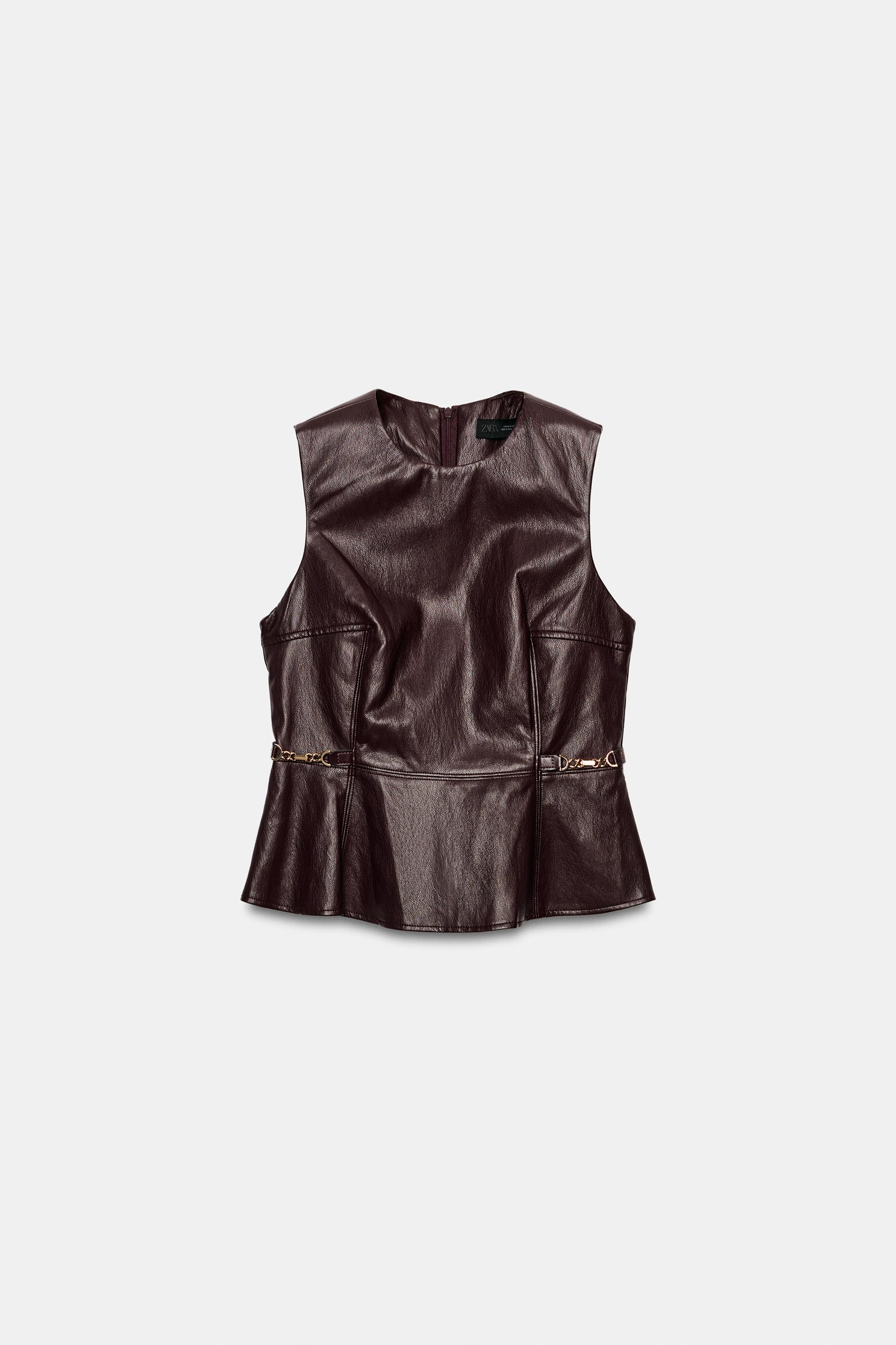 LEATHER EFFECT TOP WITH GOLD APPLIQUÉS | Zara UK