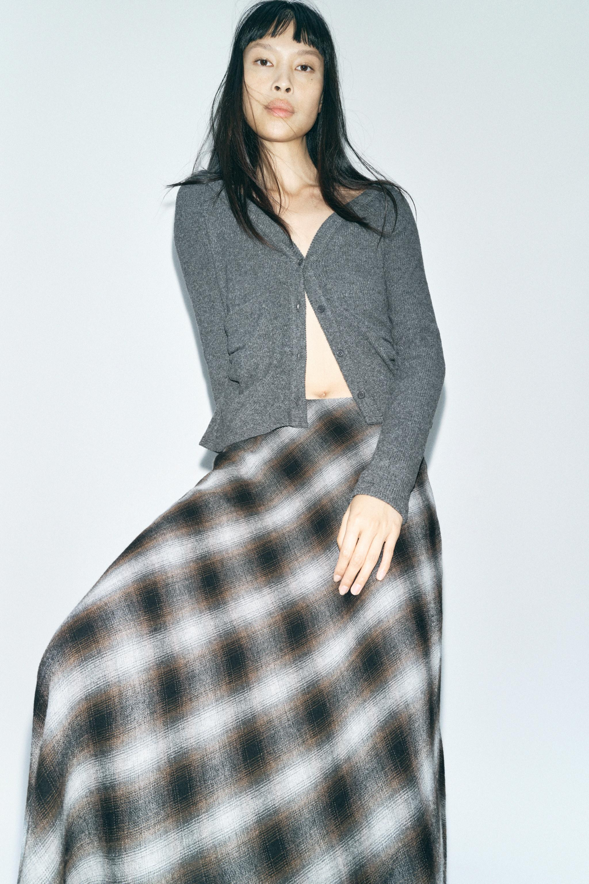 CHECKERED MIDI SKIRT ZW COLLECTION | Zara US