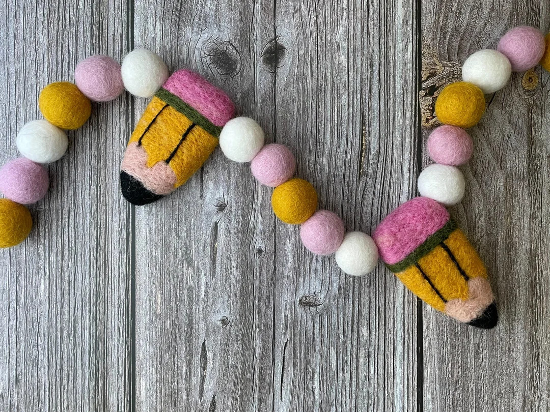 Pom Poms Garland. First Day of School Teacher Gifts. Felt Pencil Garland. Back to School Garland ... | Etsy (US)