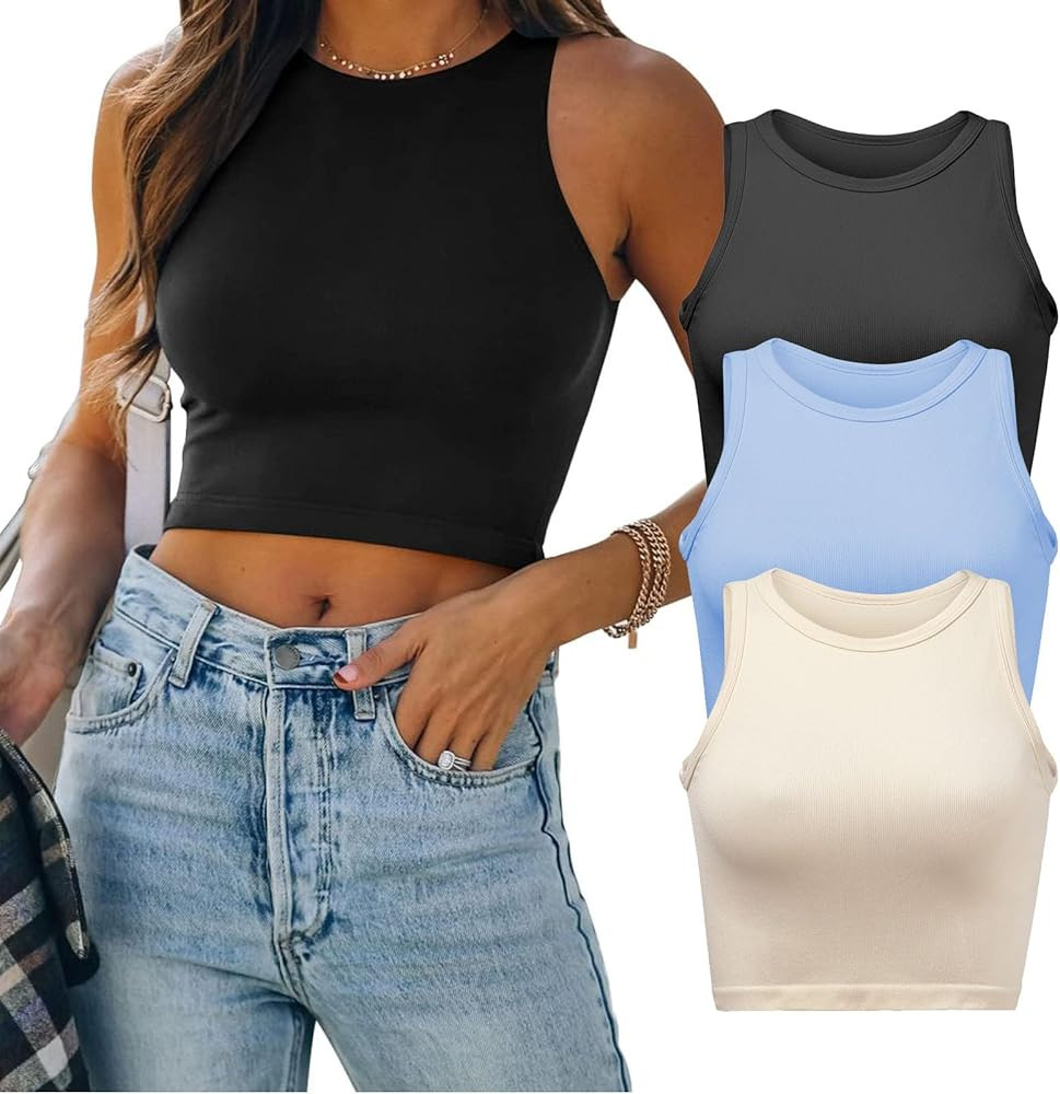 Women Tank Tops Sleeveless Ribbed Tank Top Basic Cami Knit Top Shirt Slim Racerback Blouses for O... | Amazon (US)
