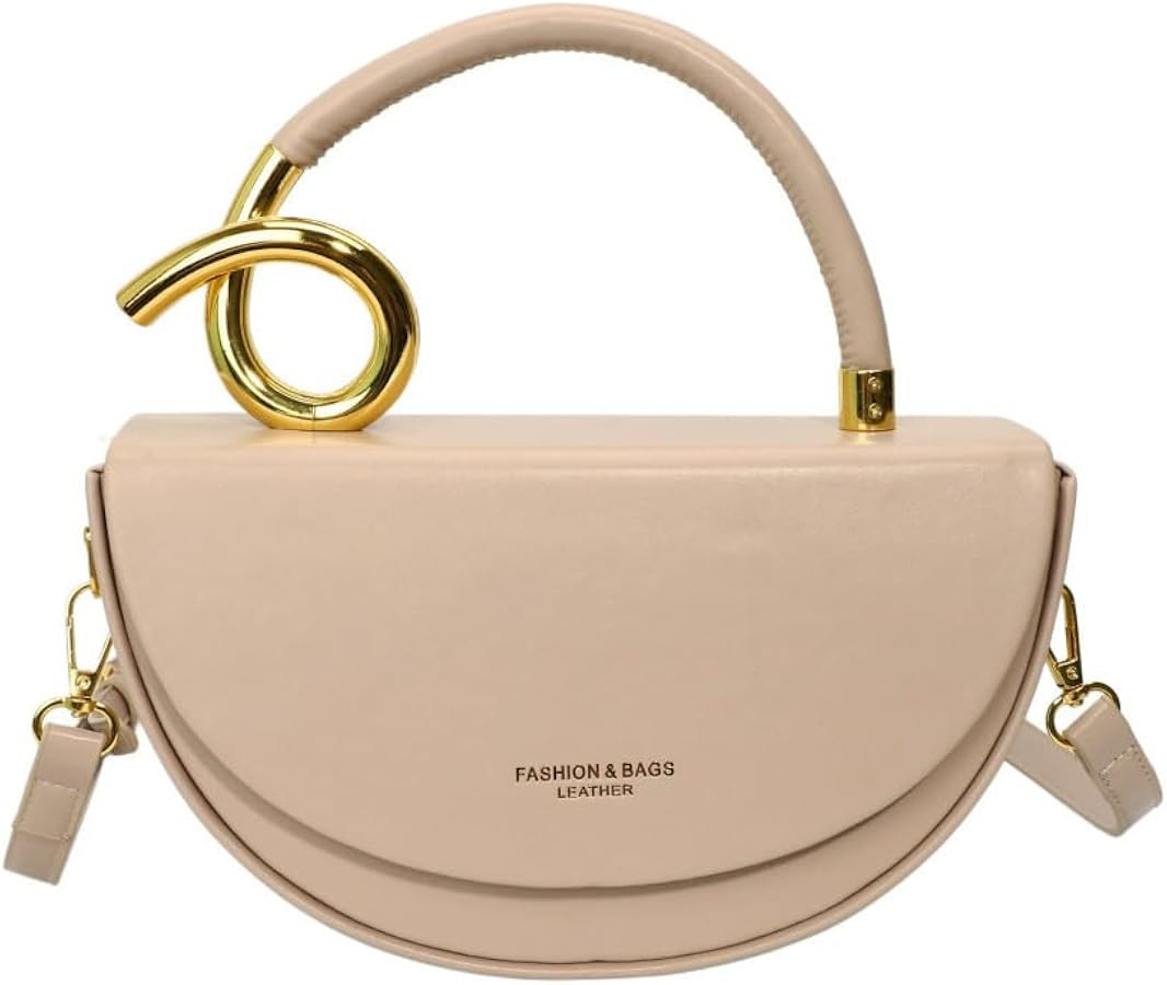 Semi-circular Saddle Purses for Women Elegant PU Leather Tote Shoulder Bag Chic Crossbody Handbag | Amazon (US)