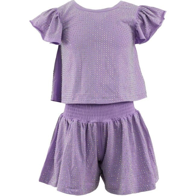 Lola + The Boys | Lavender Crystal Ruffle Short Set (Multicolor, Size 14Y) | Maisonette | Maisonette