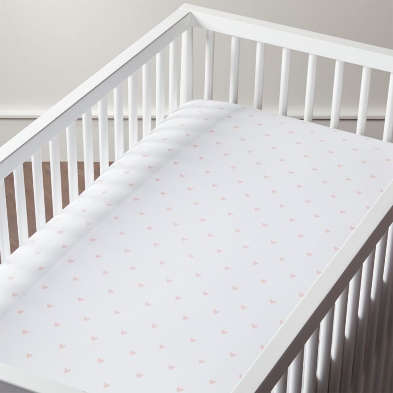 Organic Pattern Play Pink Heart Crib Fitted Sheet + Reviews | Crate and Barrel | Crate & Barrel