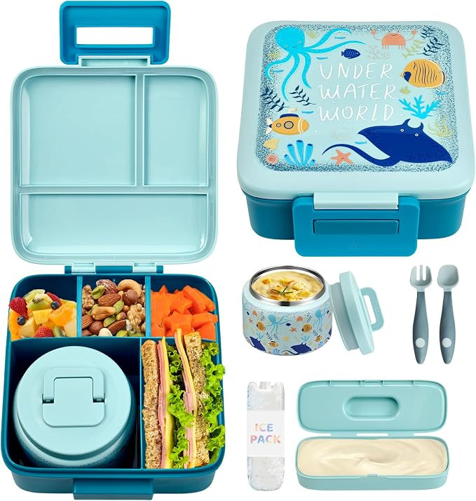 JXXM Bento Lunch Box for Kids with 8oz Soup Thermo,Leak-Proof Lunch Containers with 5 Compartment... | Amazon (US)