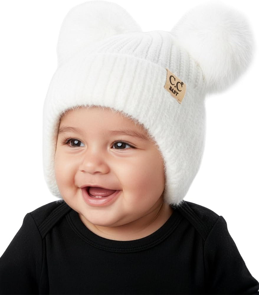 Funky Junque Baby Pom Pom Beanie, Warm Winter Hat for Infants and Toddlers, Chenille Double Pom P... | Amazon (US)