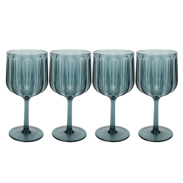 Better Homes & Gardens 4-Piece 17-Ounce Tritan Plastic Stemmed Wine Glass Set, Blue | Walmart (US)