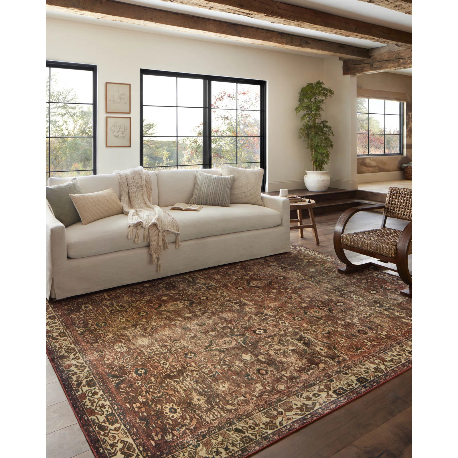 Magnolia Home By Joanna Gaines X Loloi Banks Machine Washable Brick / Ivory Area Rug | Birch Lane