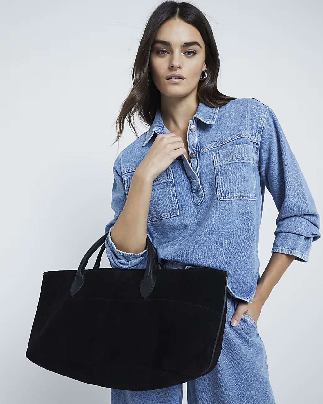 Black Suede Tote Bag | River Island (UK & IE)