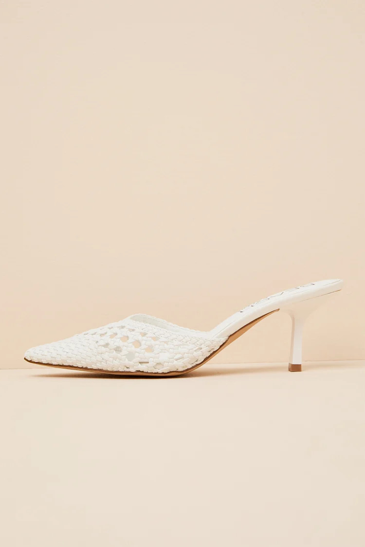 Tia White Woven Pointed-Toe Mule Pumps | Lulus