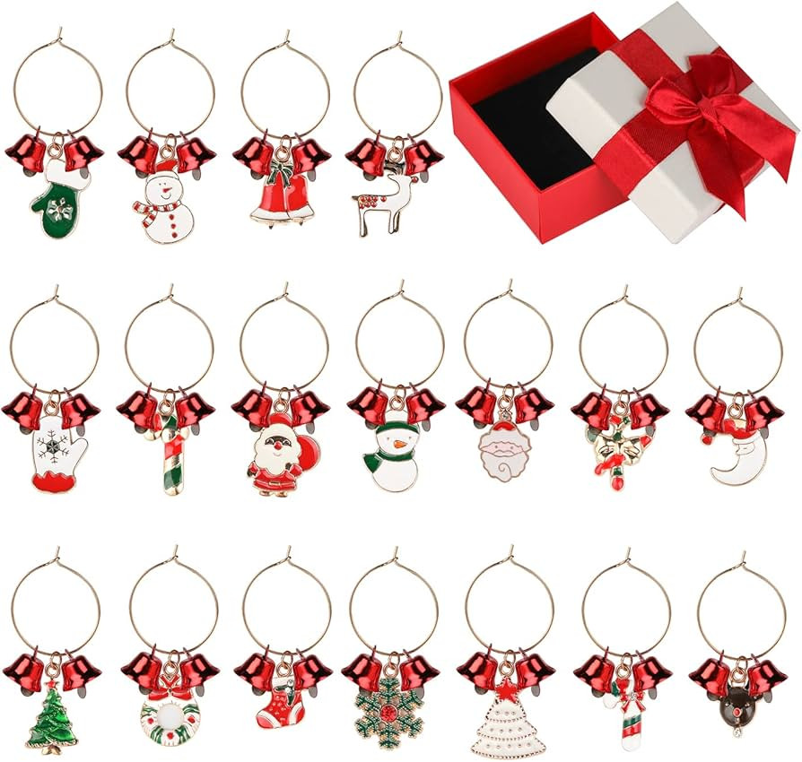 MOSNLEILA Christmas Wine Glass Charms Markers Tags Identification, Wine Charms for Stem Glasses, ... | Amazon (US)