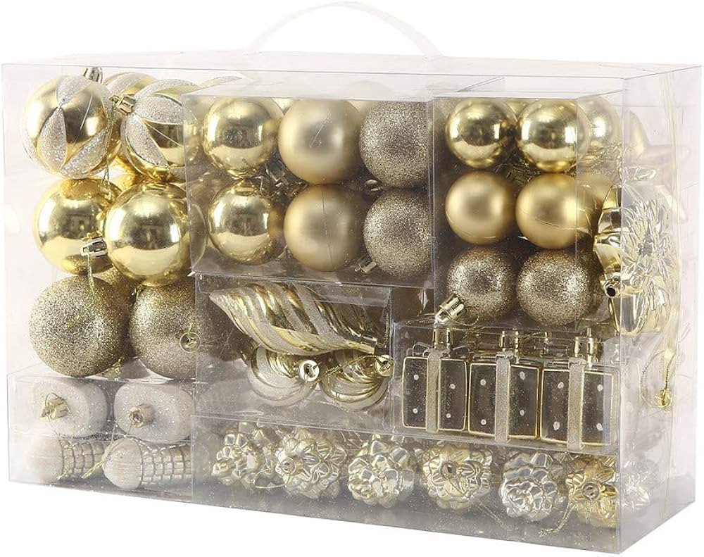 Sattiyrch 76ct Christmas Tree Ornaments Set,Golden Shatterproof Christmas Balls Decorations,Xmas ... | Amazon (US)