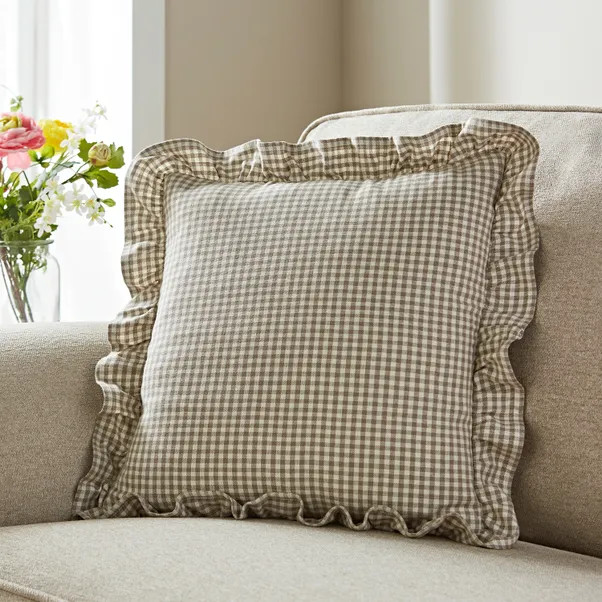 Gingham Frill Cotton Square Cushion Cover | Dunelm (migrated)