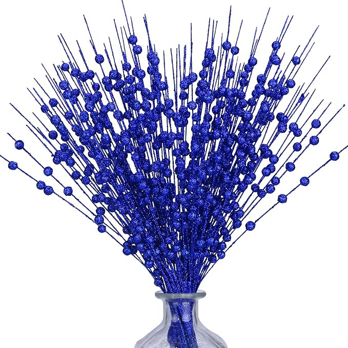 10 Pack Royal Blue Artificial Glitter Berry Stems 15.7" Fake Christmas Picks Decorative Glitter S... | Amazon (US)