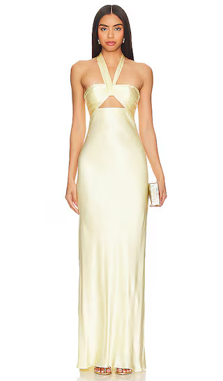 La Lune Ruched Halter Maxi Dress in Lemon | Revolve Clothing (Global)