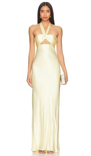 La Lune Ruched Halter Maxi Dress in Lemon Dress Pastel Dress Spring Gown Spring Gowns 2024 | Revolve Clothing (Global)