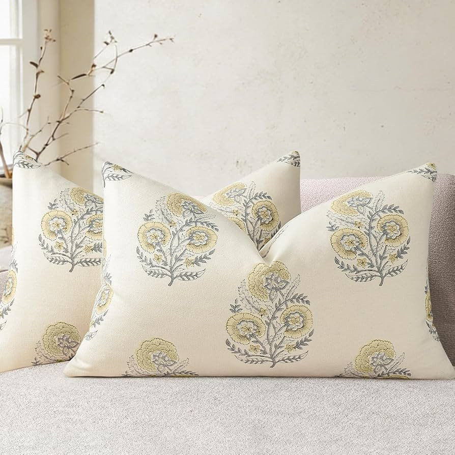 Summer Vintage Floral Print Pillow Covers 12x20 Set of 2 Patterned Accent Decorative Cushion Cove... | Amazon (US)