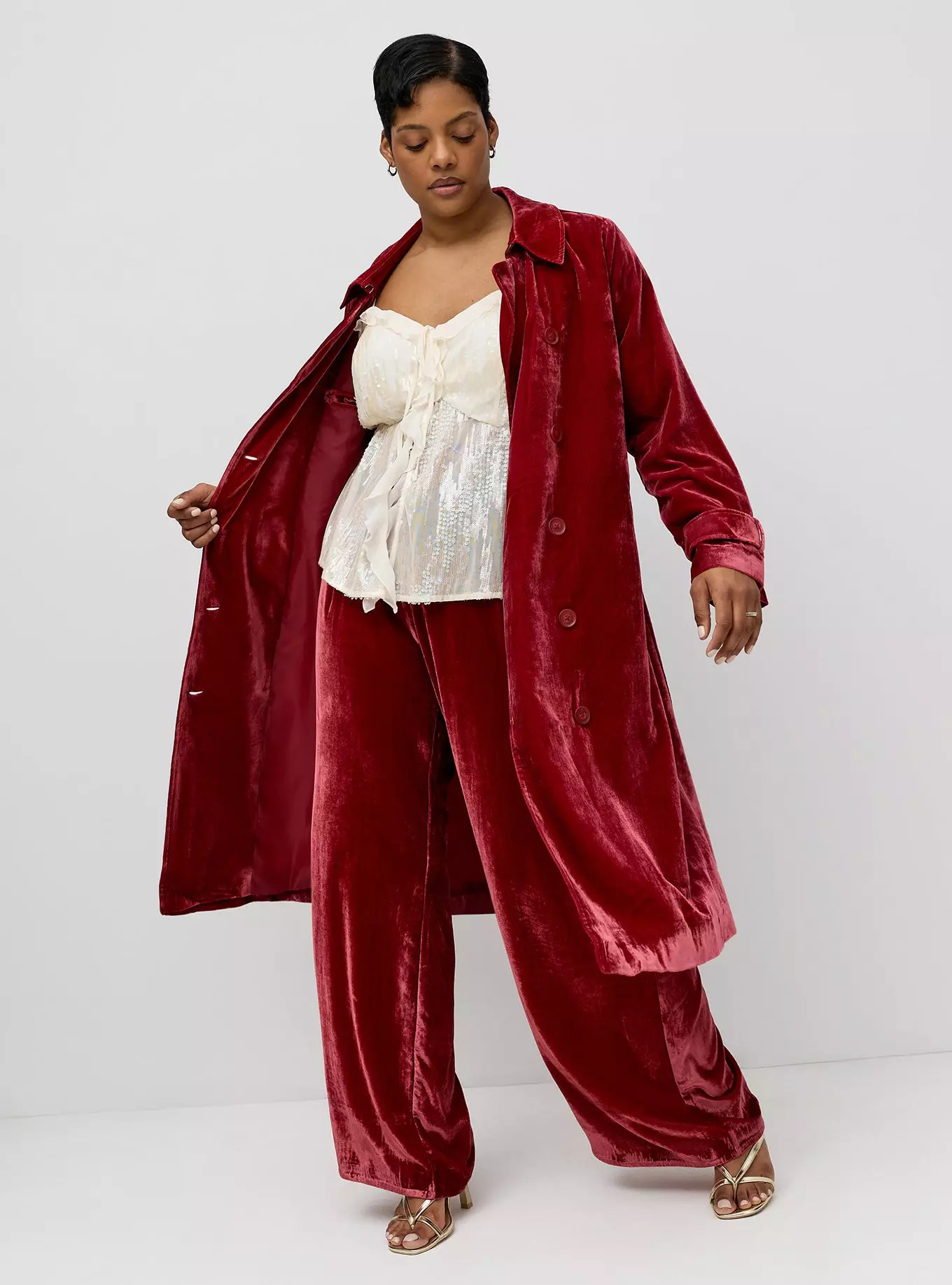 Studio Double-Breasted Velvet Trench Coat | Torrid (US & Canada)