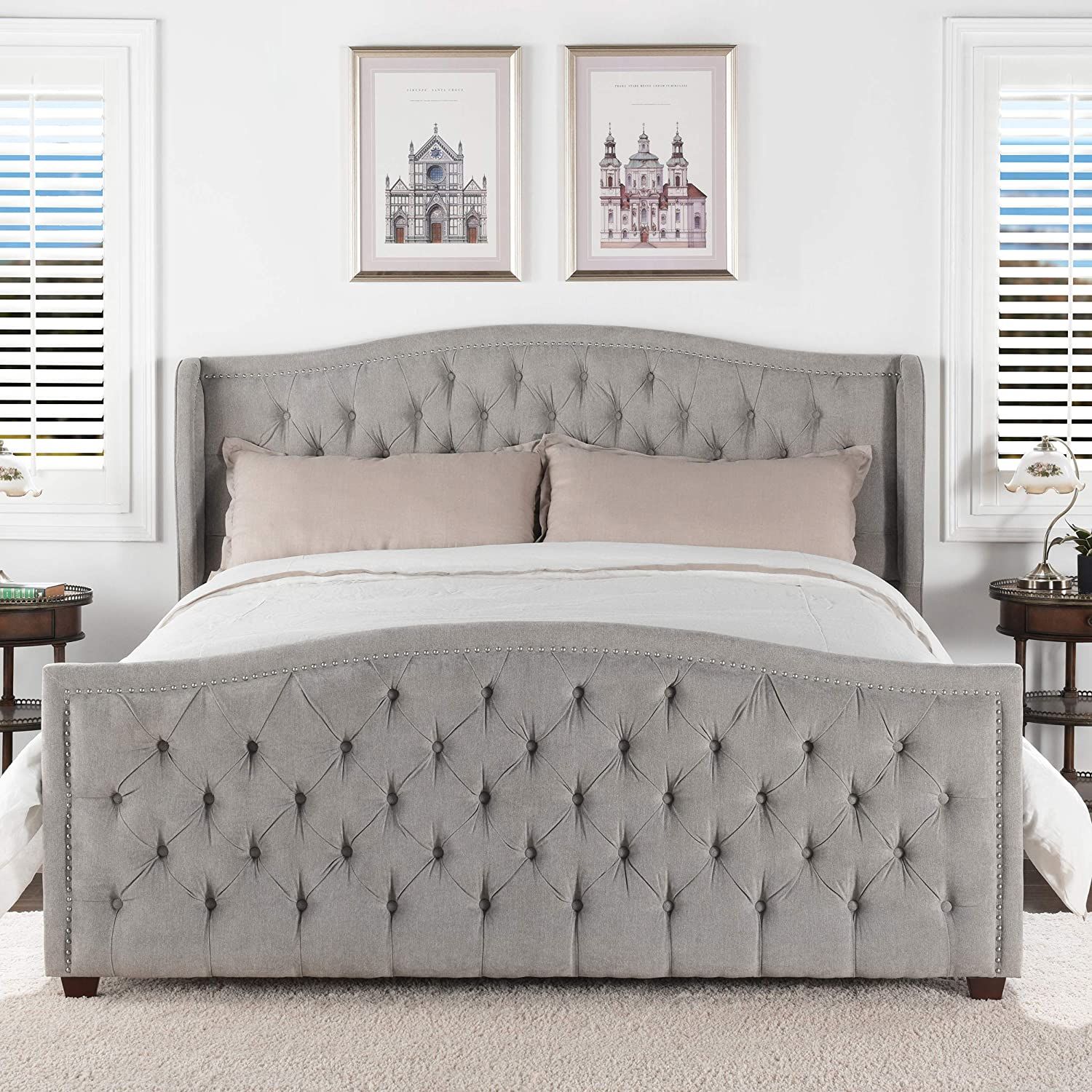 Jennifer Taylor Home Marcella Tufted Wingback King Bed, Silver Grey | Amazon (US)