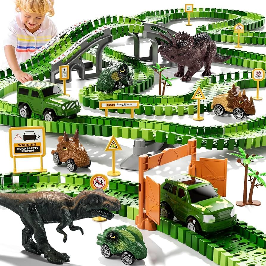 iHaHa Dinosaur Toys Race Car Track 169 Pieces Ages 3+, Dinosaur Toys Toys 3-5, 6 PCS Dino Car, 2 ... | Amazon (US)