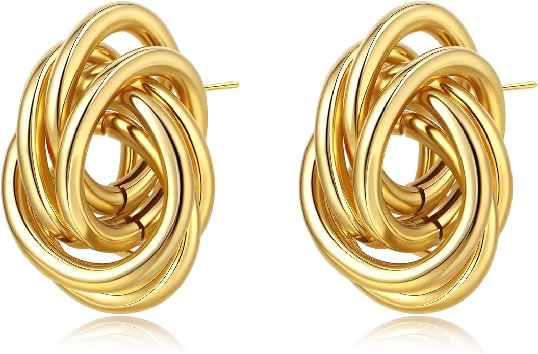 Valentine's Day Gifts for her,Gold Tone Twisted Knot Drop Earrings, Modern Statement Jewelry, Chu... | Amazon (US)