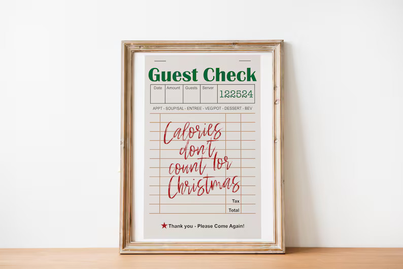 Calories Dont Count Christmas Art Print, Funny Holiday Wall Art, Kitchen Decor, Guest Check Art, ... | Etsy (US)