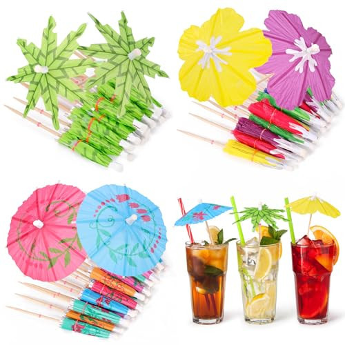 180 Pieces Drink Umbrella Cocktail Picks Toothpicks,Palm Leaf and Colorful Drink Umbrellas for Luau Hawaii Beach Tropical Party Decorations | Amazon (US)