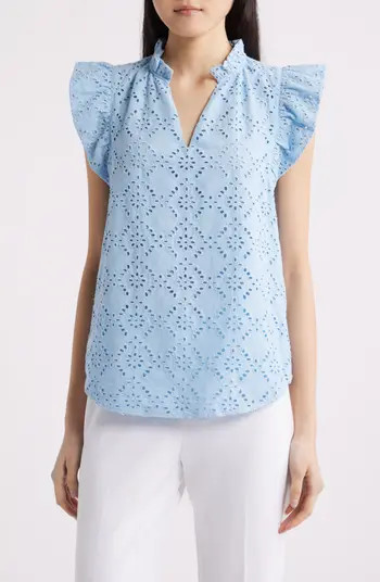 Anne Klein Embroidered Cotton Eyelet Top | Nordstrom | Nordstrom