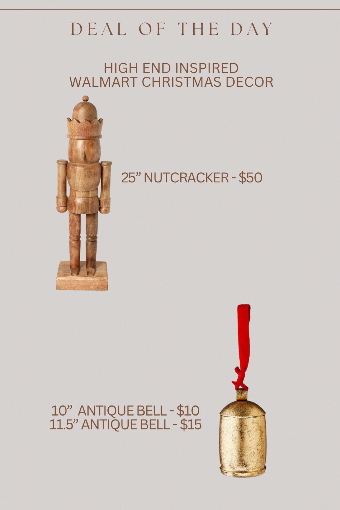 New Walmart Christmas decor!!!!!! The bells will sellout really fast! Unbelievable price for the size & style of these 😍😍 and best priced / sized nutcracker I’ve found!!!! 

#LTKSaleAlert #LTKSeasonal #LTKFindsUnder50