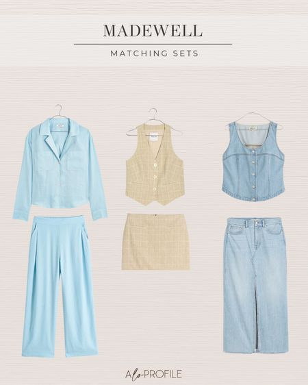MADEWELL NEW ARRIVALS// Matching sets for spring and summer. Blue and tan are going to be my neutrals on repeat the next few months. I love the vest trend and all of these outfits are so good to mix and match 

#LTKxMadewell