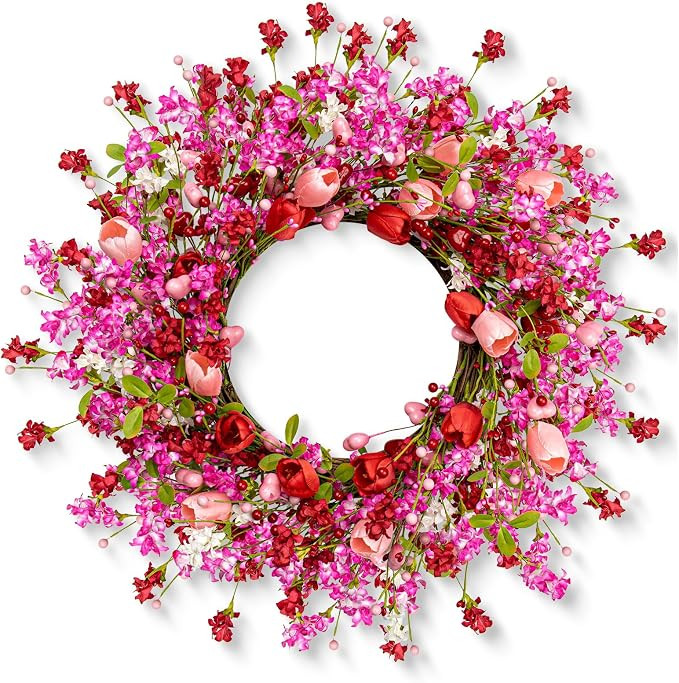 Yawwind 22 Inches Valentine Wreath Red Valentines Wreaths for Front Door Valentine's Day Flower W... | Amazon (US)