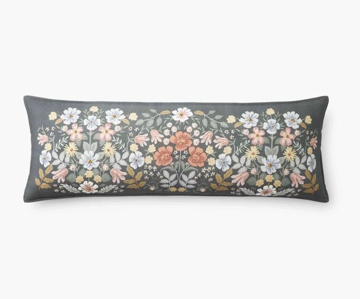 Bramble Garden Dark Gray Embroidered Lumbar Pillow Cover | Rifle Paper Co. | Rifle Paper Co.