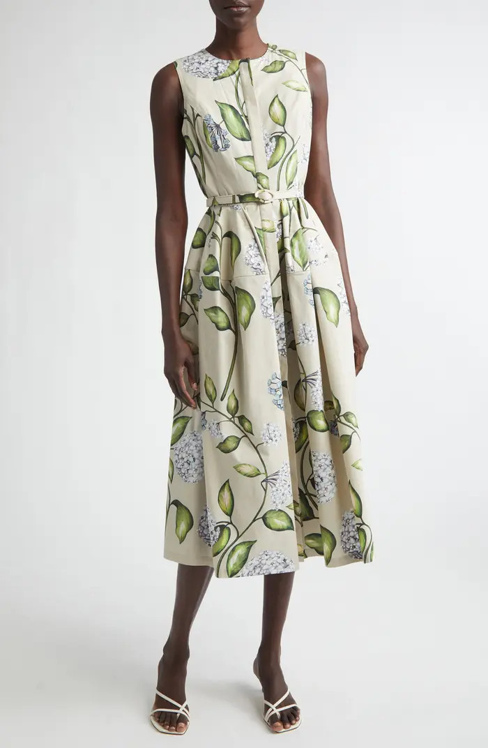Porcelain Flowers Belted Stretch Cotton Poplin Shirtdress | Nordstrom