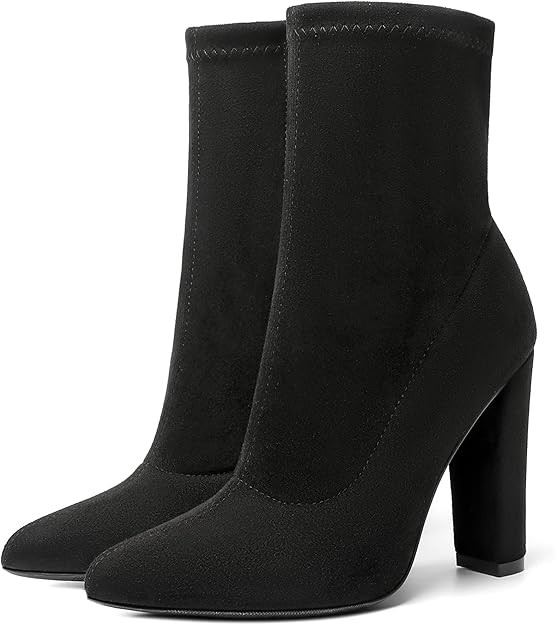 risdoada Women's Sock Boots Chunky Heel Ankle Booties Elastic Suede Pointed Toe Fall Winter High ... | Amazon (US)