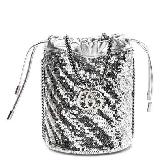 GUCCI Sequin Mini GG Marmont 2.0 Bucket Bag Silver | Fashionphile