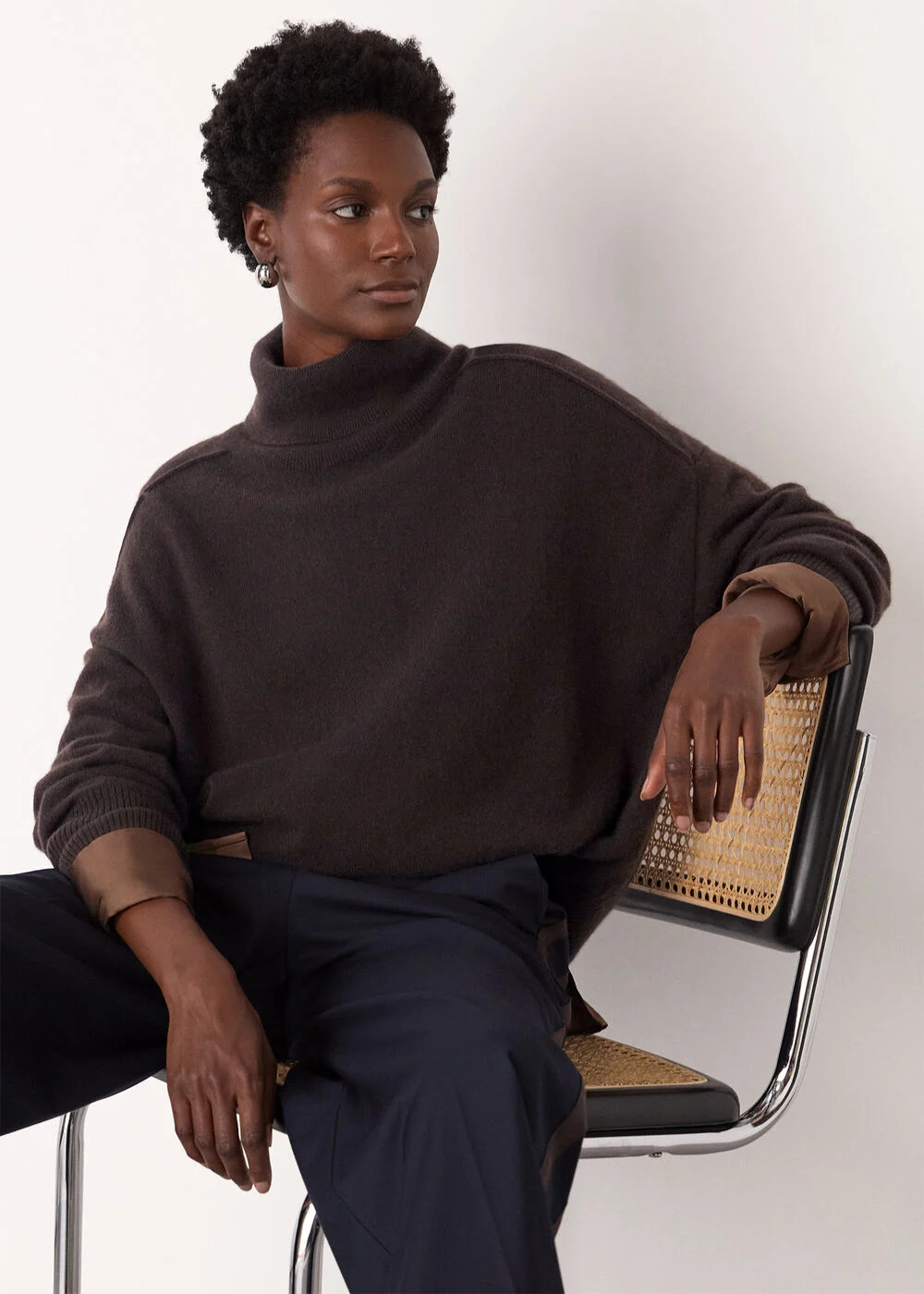 Brown Cashmere Seam Roll Neck Knit | WHISTLES | Whistles UK | | Whistles