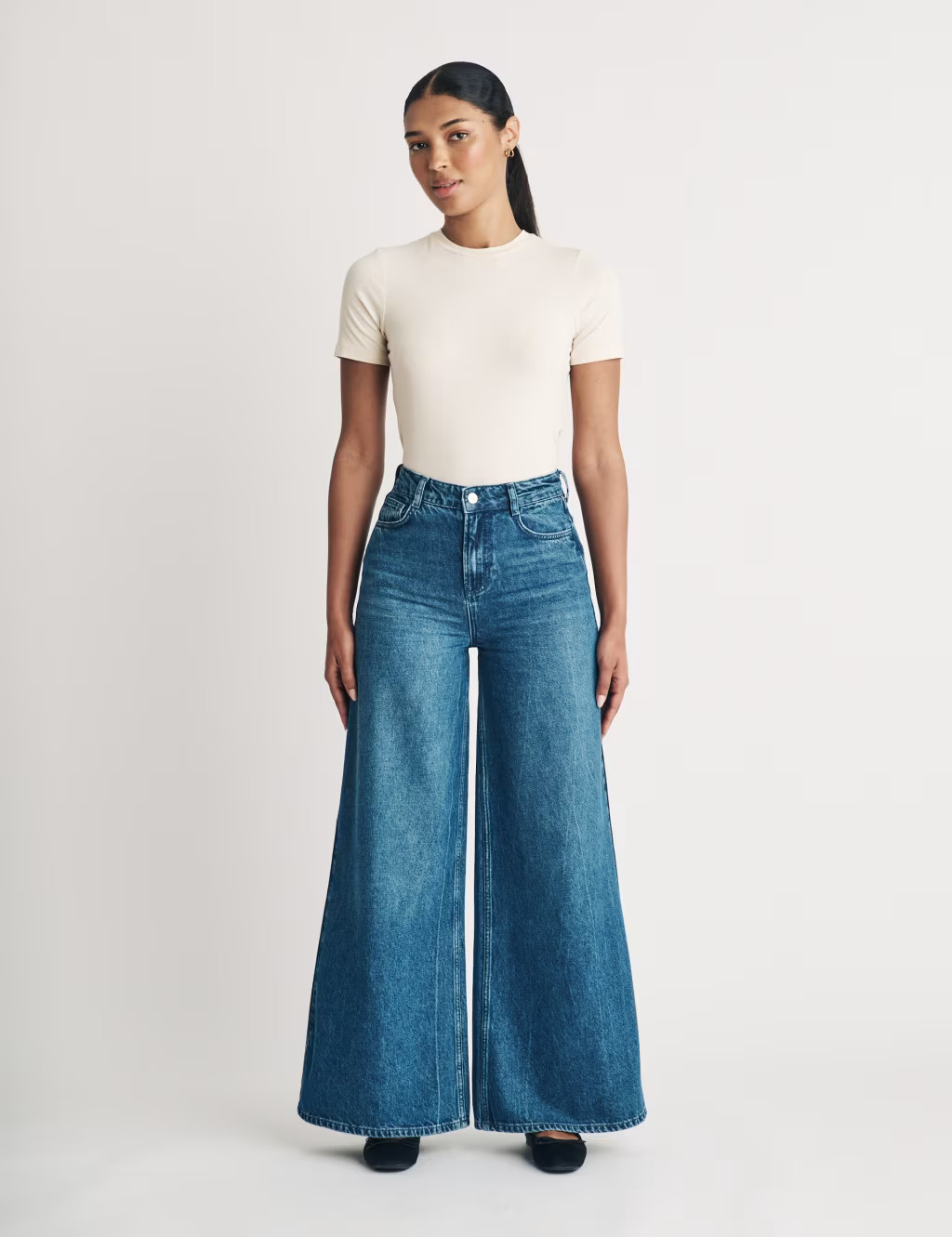 Cotton Rich High Waisted Wide Leg Jeans | Marks & Spencer (UK)