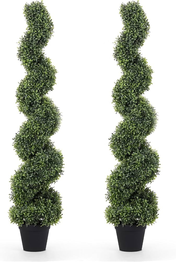THE BLOOM TIMES 4ft Artificial Topiary Trees Set of 2 Pack - 48 inch Faux Boxwood Spiral Trees fo... | Amazon (US)