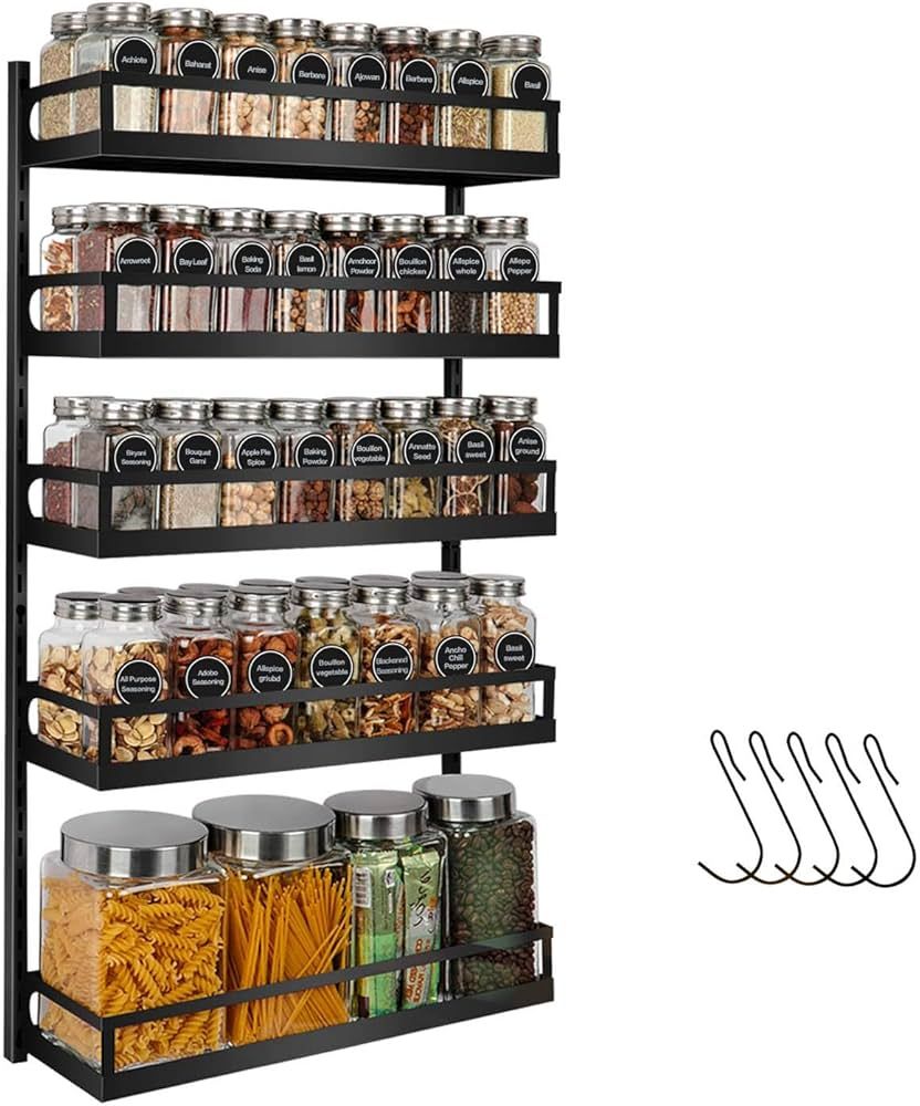 X-cosrack Wall Mount Spice Rack Organizer 5 Tier Height-Adjustable Hanging Spice Shelf Storage fo... | Amazon (US)