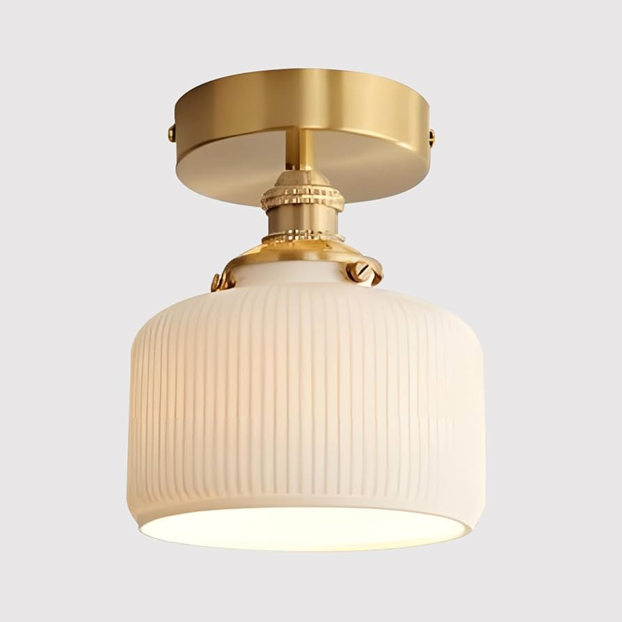 White Ceramic Semi Flush Mount Ceiling Light Vintage Gold Close to Ceiling Light Small Milk Glass... | Amazon (US)