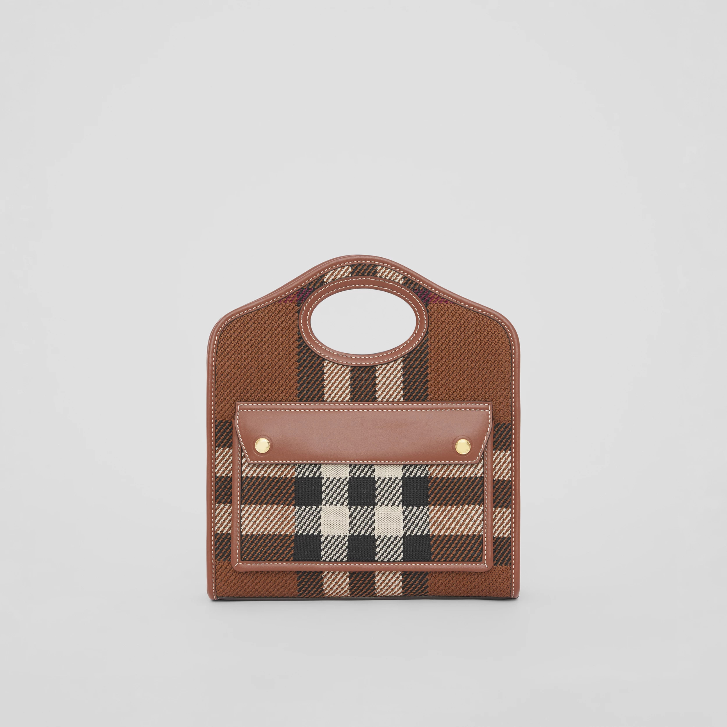 Mini Knitted Check and Leather Pocket Bag in Dark Birch Brown - Women | Burberry® Official | Burberry (US)