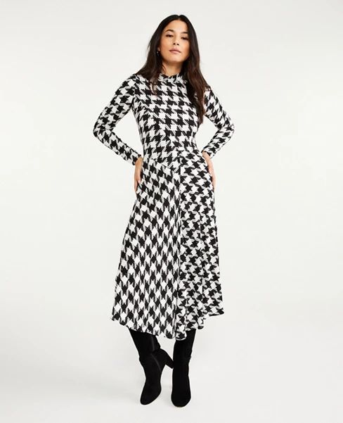 Houndstooth Mock Neck Midi Dress | Ann Taylor (US)