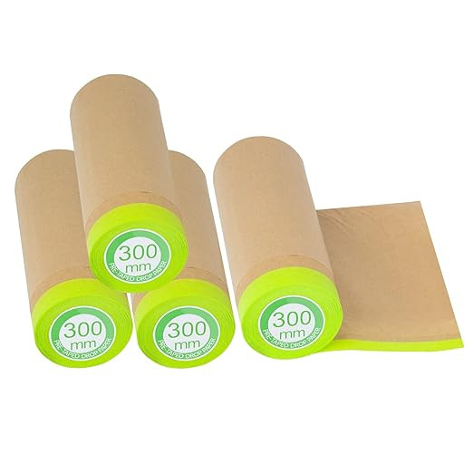 Pre-Taped Masking Paper for Painting - 12 inch x 50 feet Tape and Drape Painters Paper, Paint Adh... | Amazon (US)
