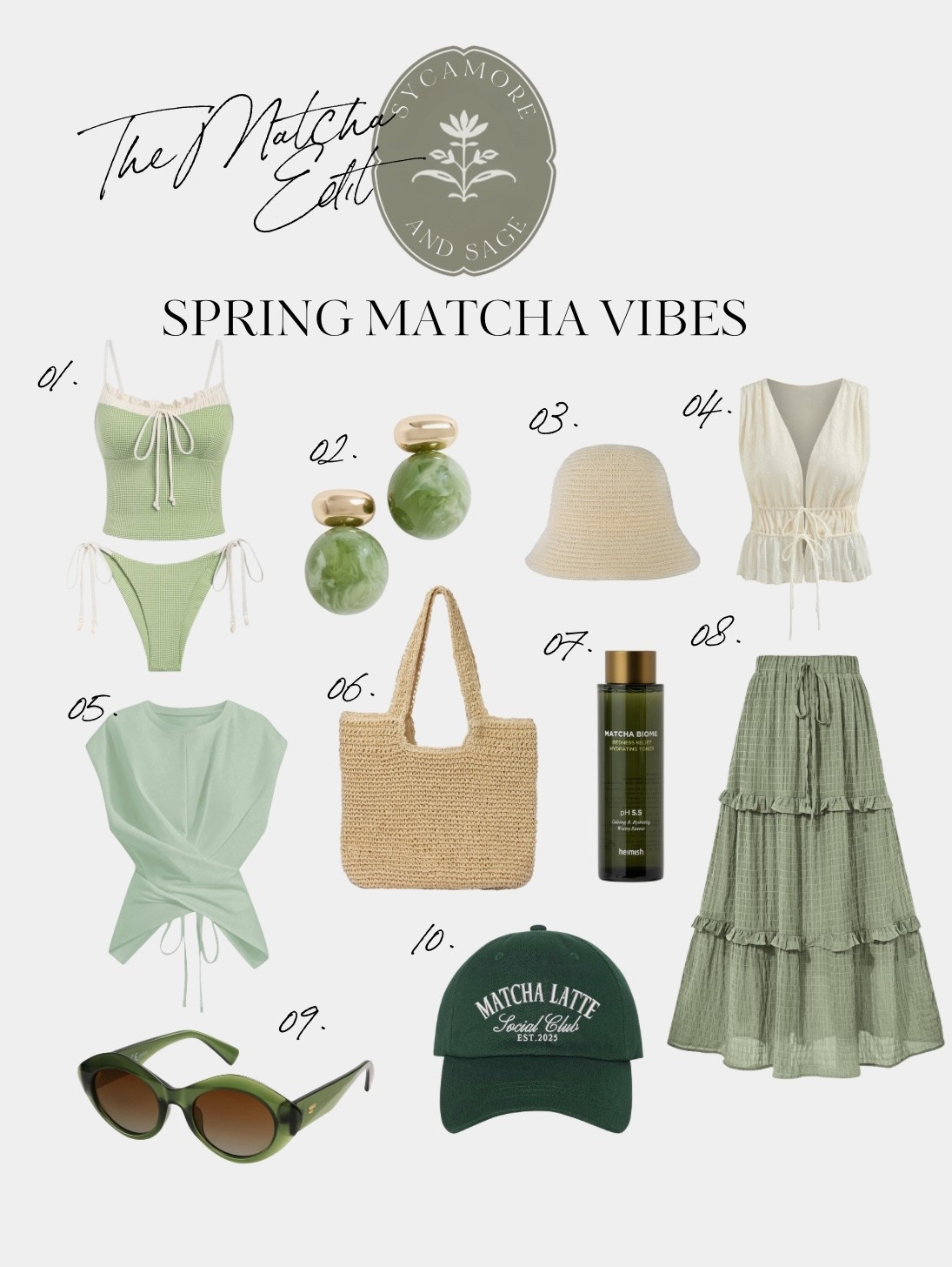 The matcha edit 🍵✨

Soft sage tones, woven textures, effortless layers… this little roundup is giving coastal spring meets matcha latte energy. From the cutest green bikini and flowy skirt to oversized sunnies and a straw tote, everything feels fresh, feminine, and easy to mix and match.

Basically… if I could turn my daily matcha into a wardrobe, this would be it 🤍

Everything is linked in my LTK.

#SpringStyle #MatchaAesthetic #NeutralStyle #CoastalVibes #LTKFinds #SycamoreAndSage  XP

#liketkit #LTKPetite #LTKMidsize #LTKmomlife